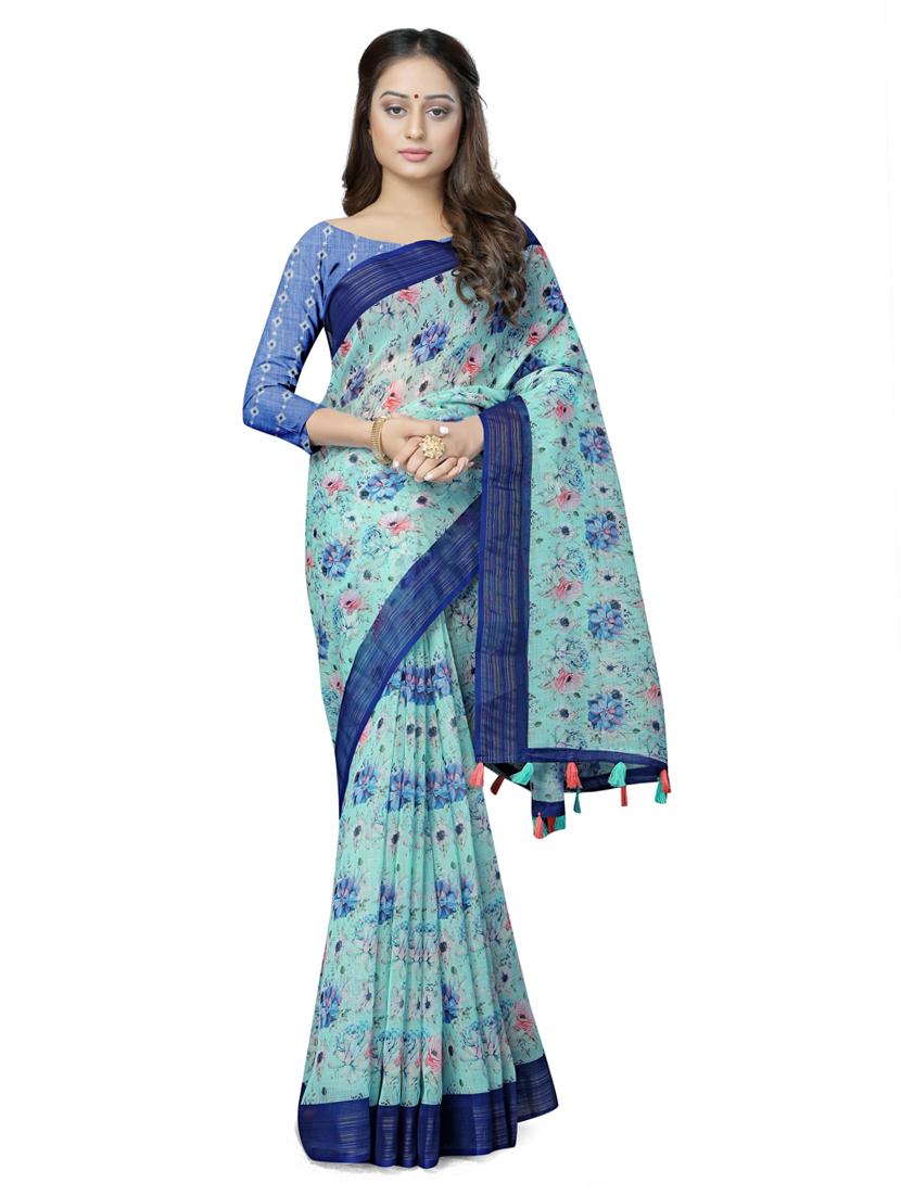 floral woven saree with blouse - 17910343 - Zoom Image - 0
