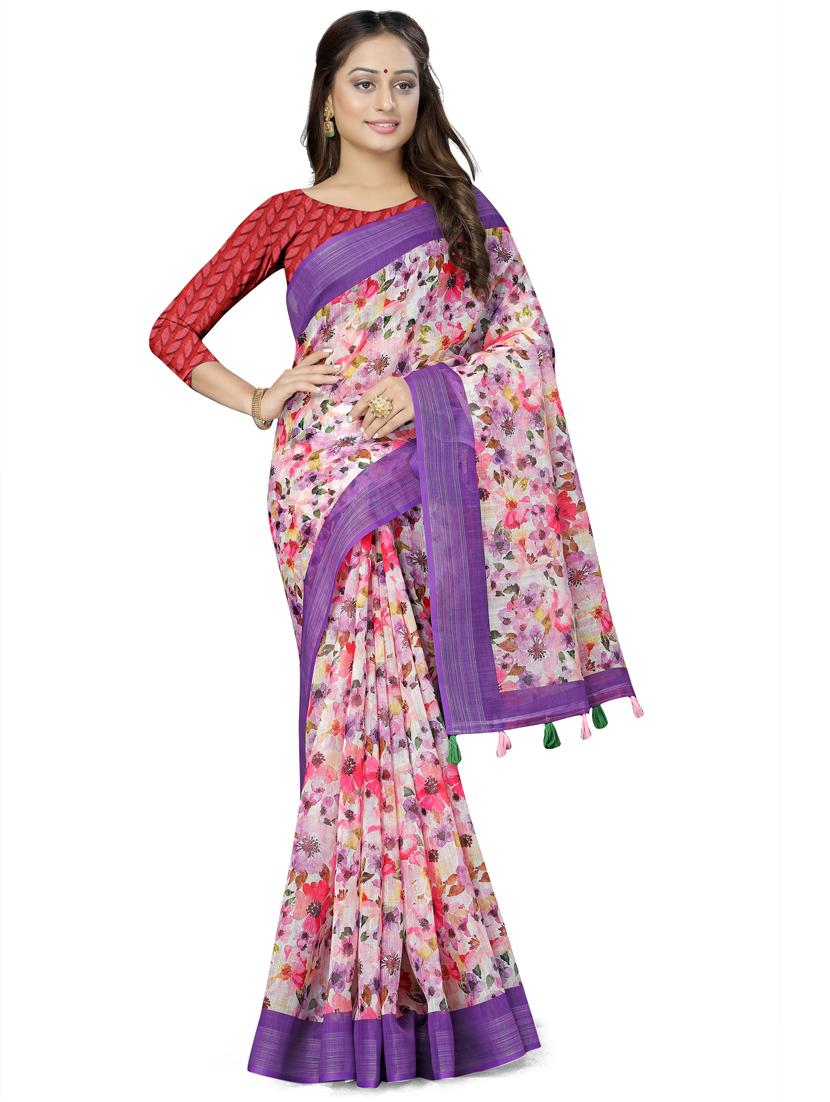 floral printed saree with blouse - 17910349 - Zoom Image - 0