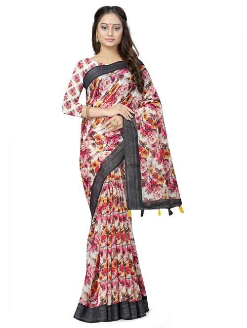 floral printed saree with blouse - 17910350 - Standard Image - 0