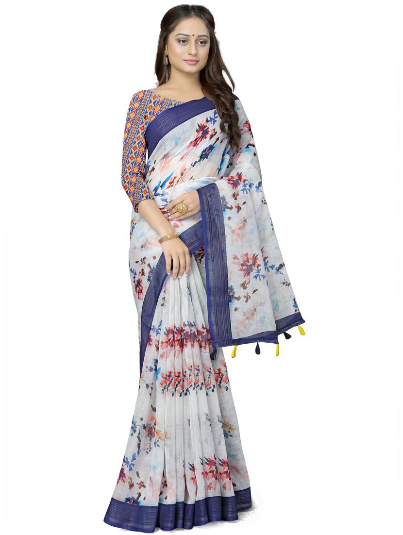 floral printed saree with blouse - 17910406 -  Zoom Image - 0
