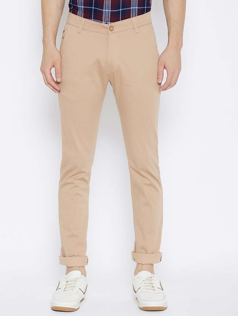 beige printed flat front casual trouser