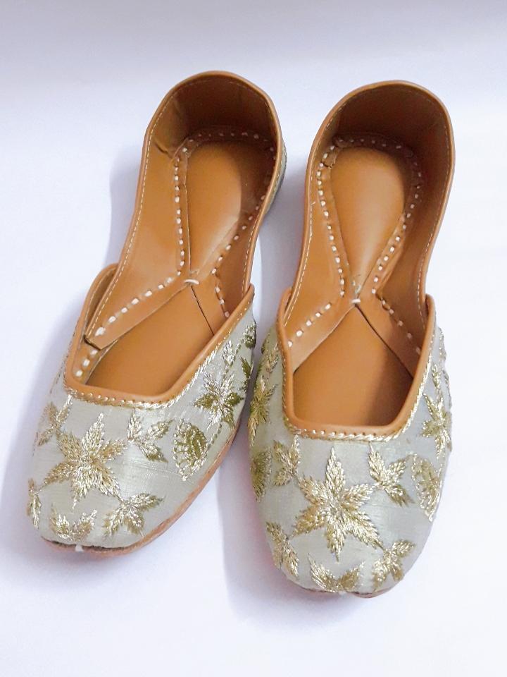 grey embroidered handmade leather jutis... - 17911314 - Zoom Image - 0