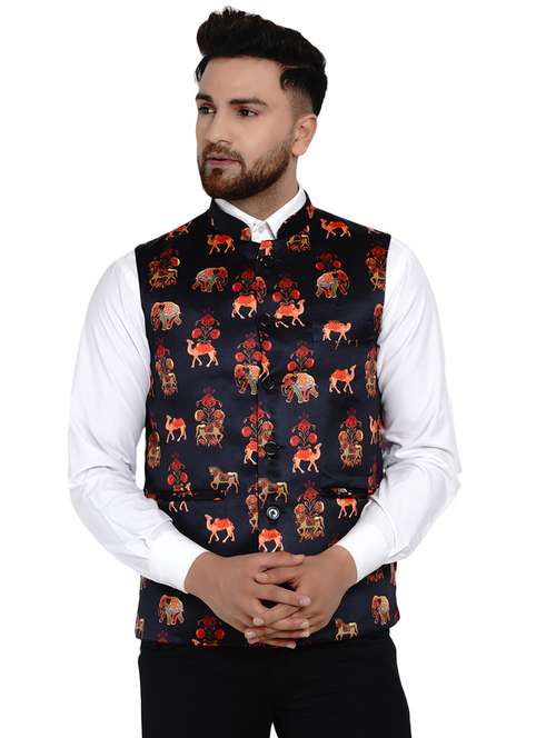 black printed nehru jacket - 17911735 -  Standard Image - 0