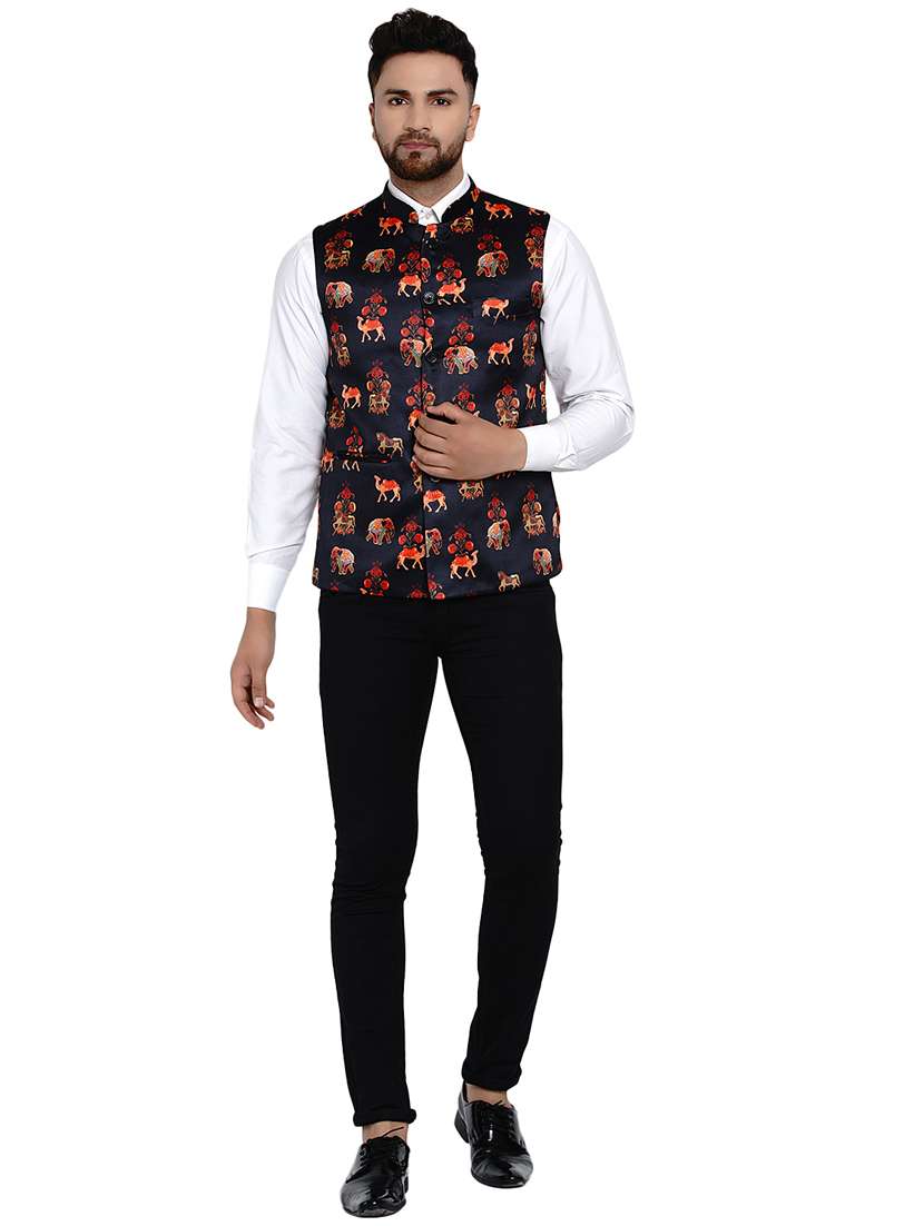 black printed nehru jacket - 17911735 -  Standard Image - 3