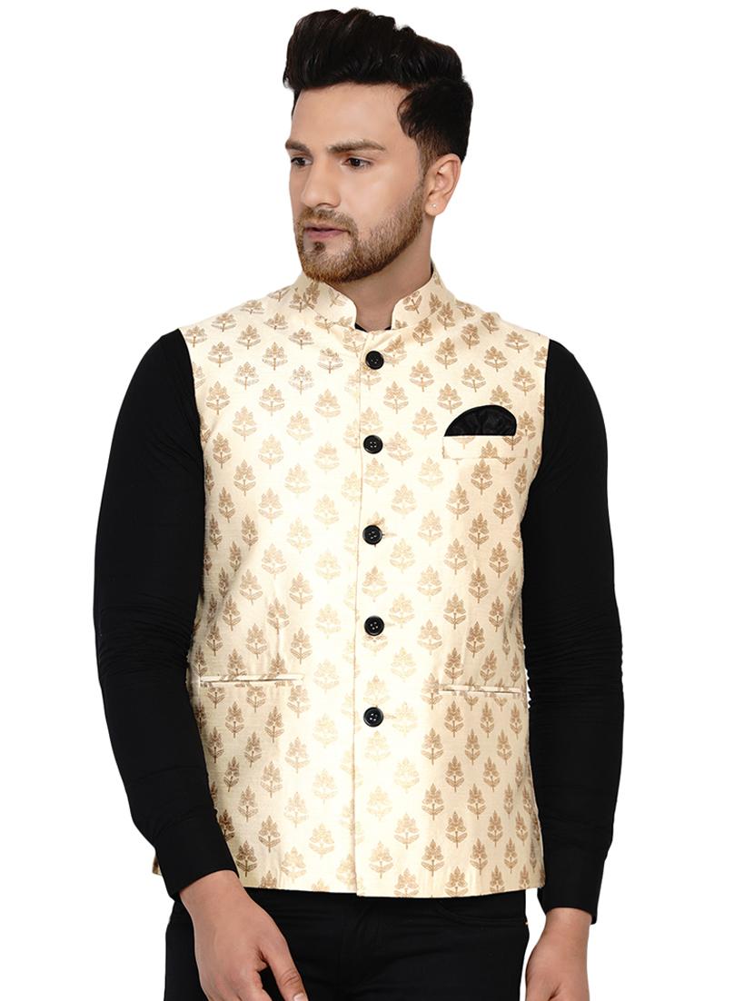 off white printed silk nehru jacket - 17911759 - Zoom Image - 0