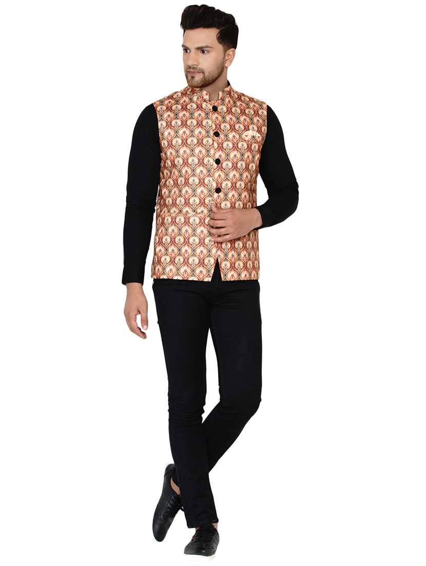 beige printed nehru jacket - 17911787 -  Standard Image - 3