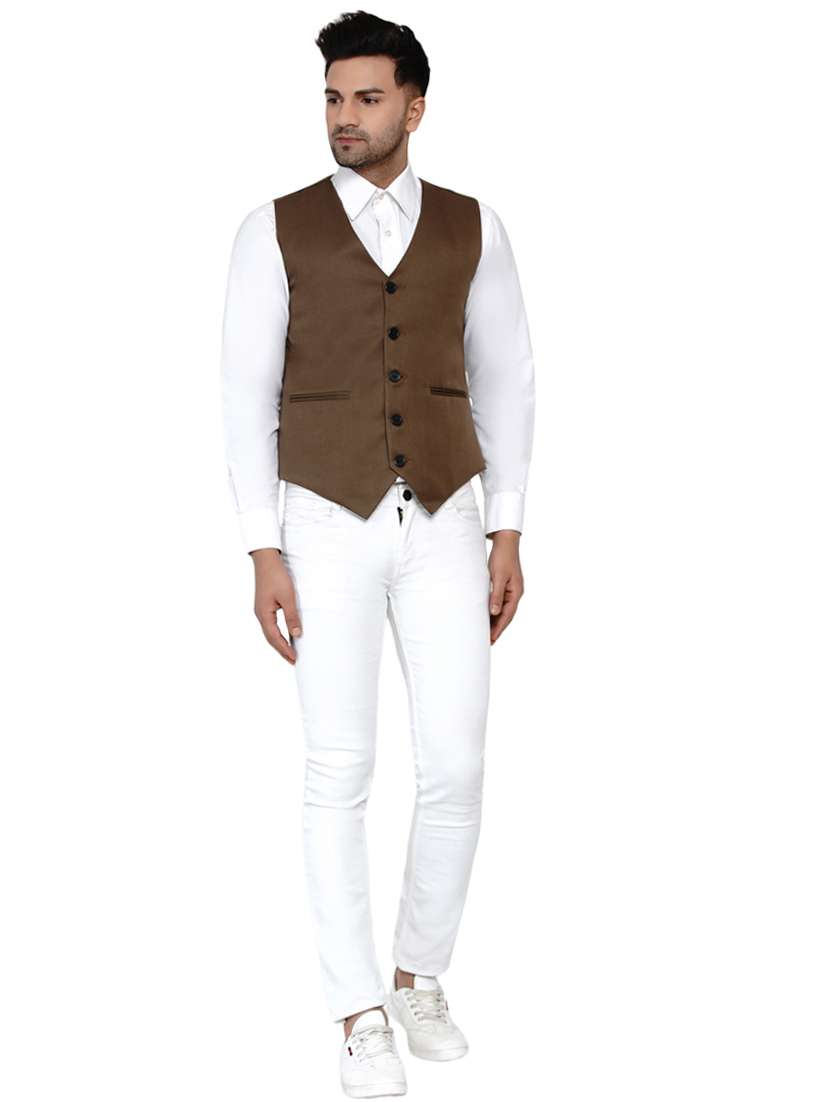 brown solid classic waist coat - 17911798 -  Standard Image - 3