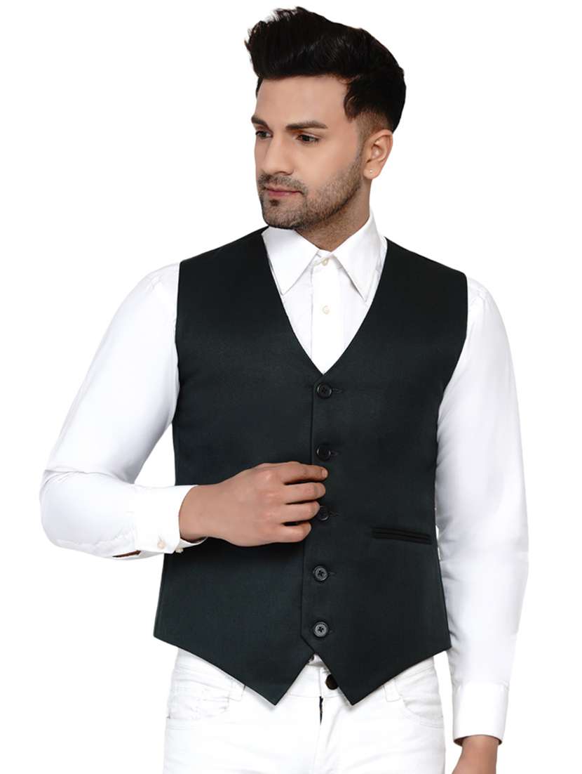 green solid classic waist coat