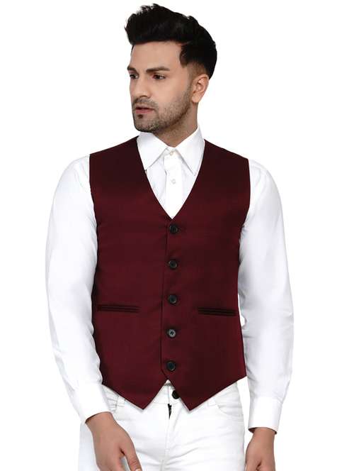 red solid classic waist coat - 17911800 -  Standard Image - 0