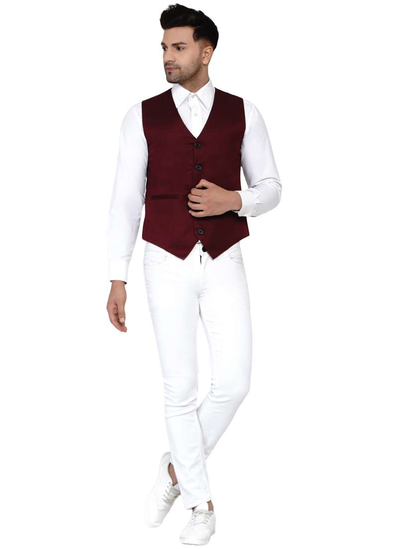 red solid classic waist coat - 17911800 -  Standard Image - 3