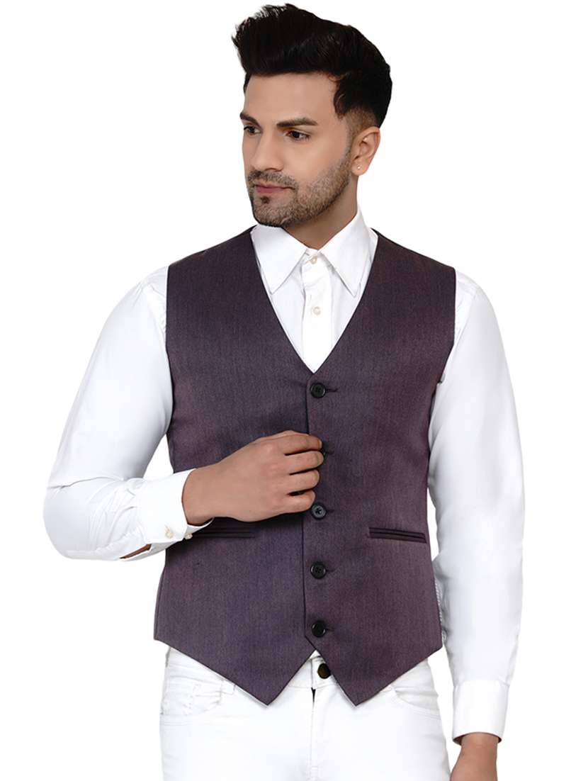 purple solid classic waist coat