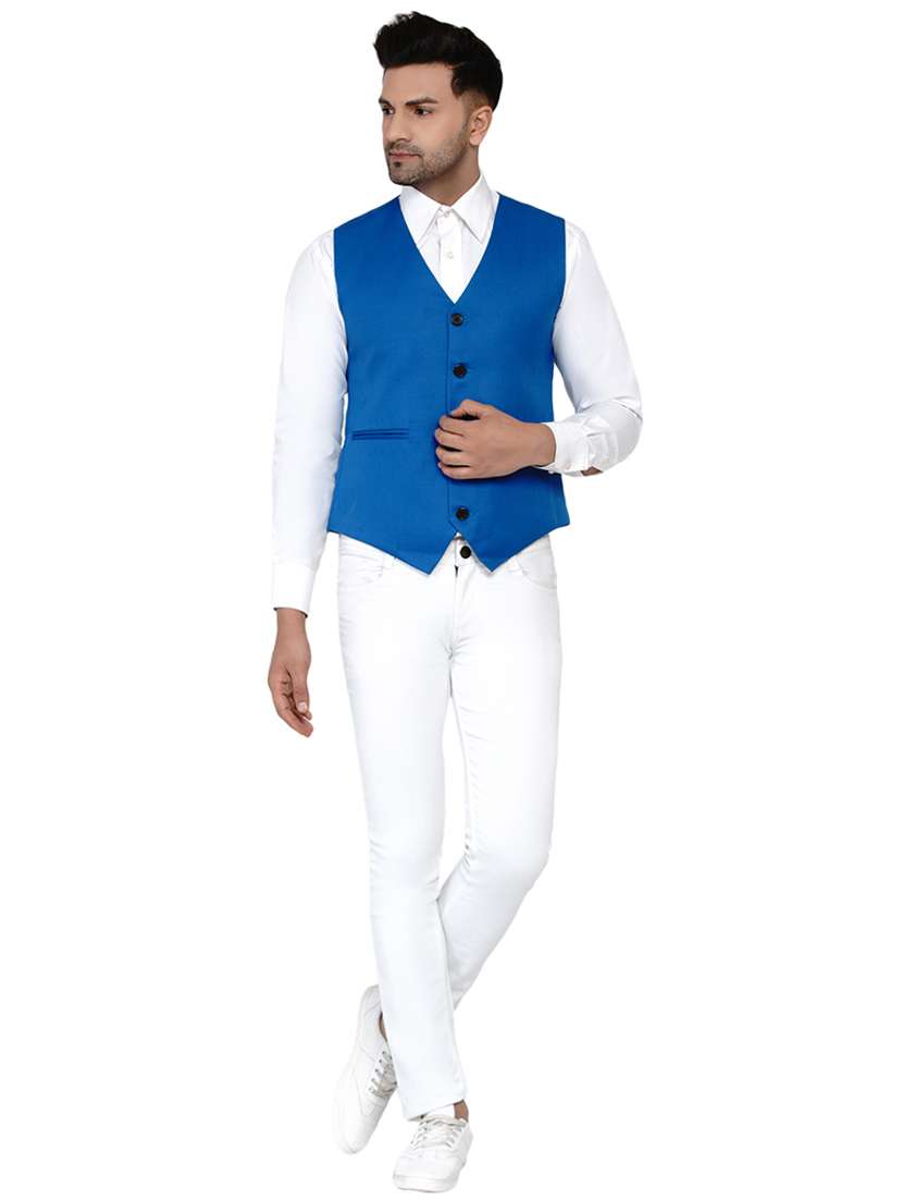 blue solid classic waist coat - 17911804 -  Standard Image - 3