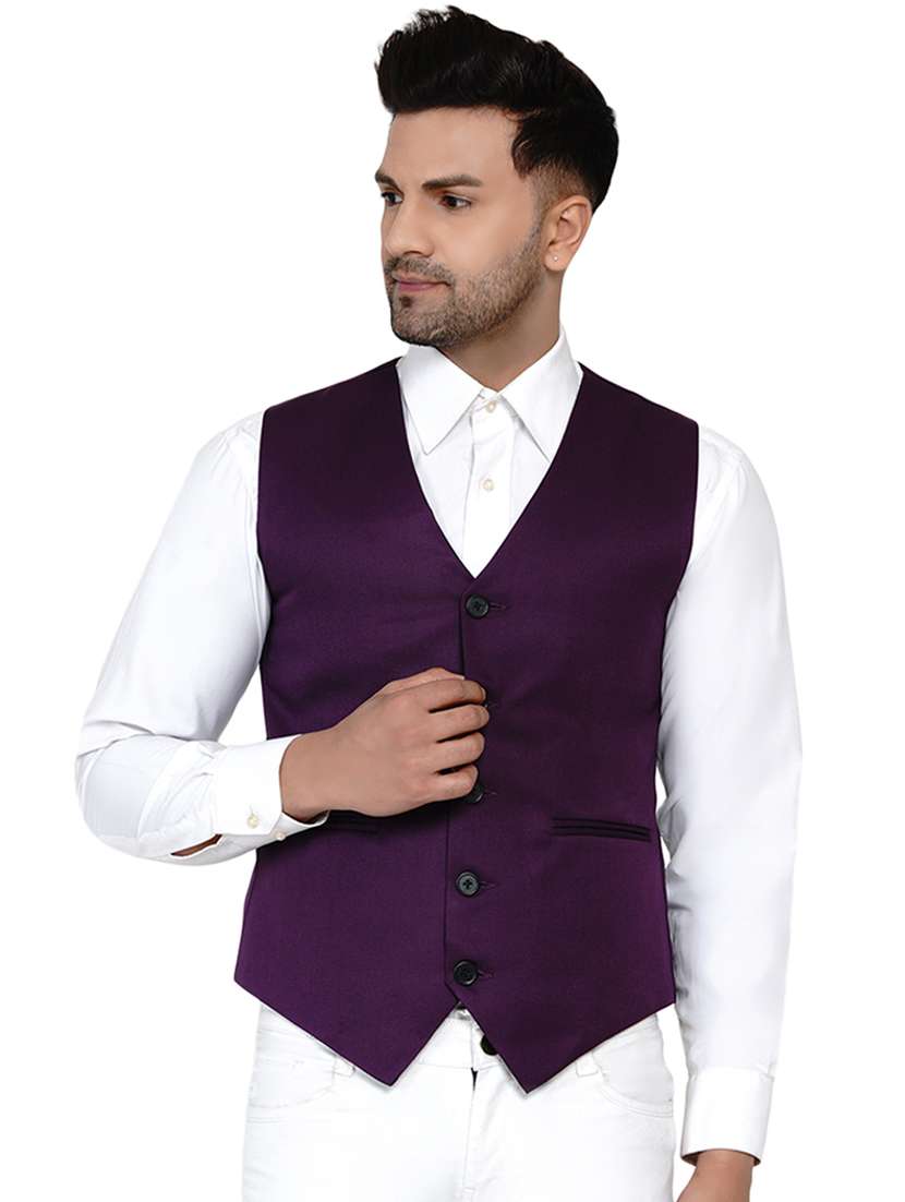 purple solid classic waist coat