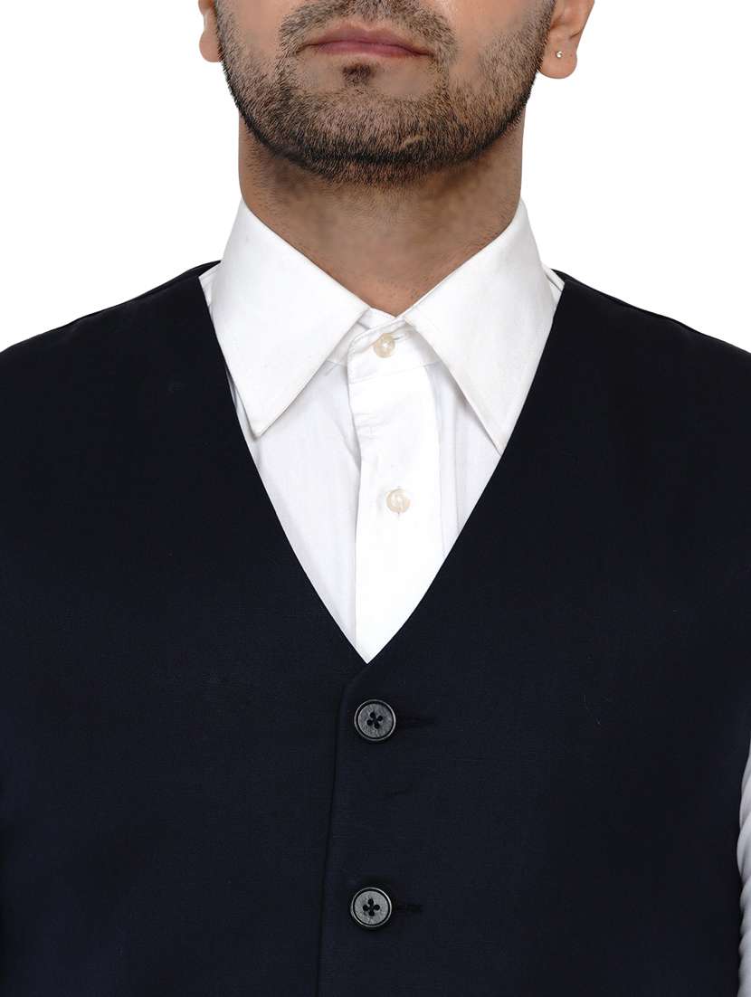 navy blue solid classic waist coat - 17911807 -  Standard Image - 3