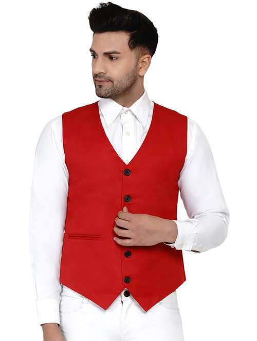 red solid classic waist coat - 17911808 - Standard Image - 0