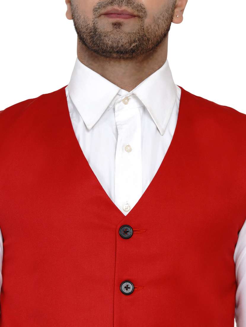 red solid classic waist coat - 17911808 - Standard Image - 3