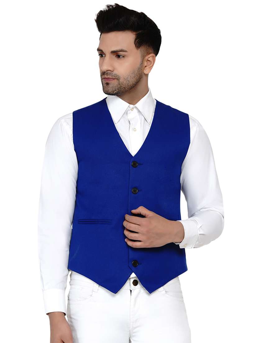 blue solid classic waist coat
