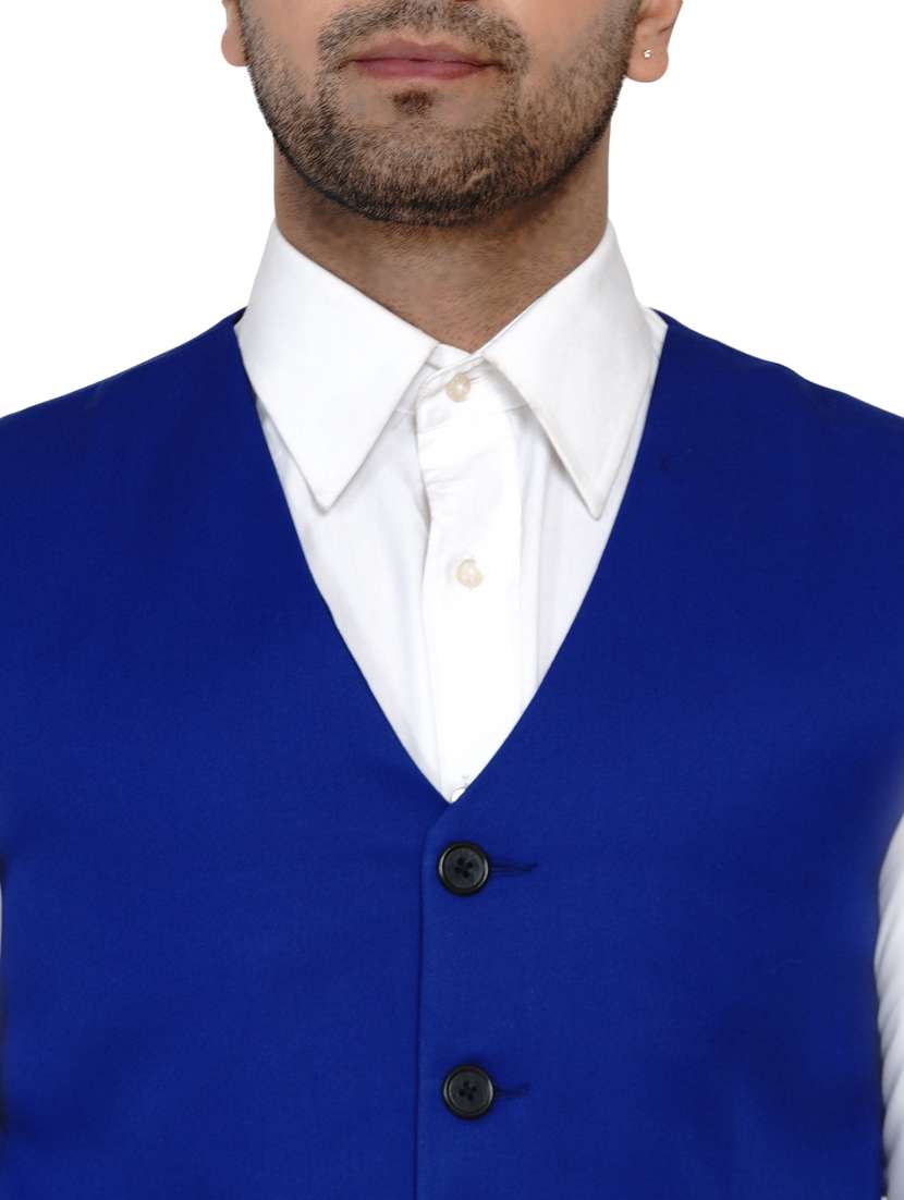 blue solid classic waist coat - 17911809 -  Standard Image - 3