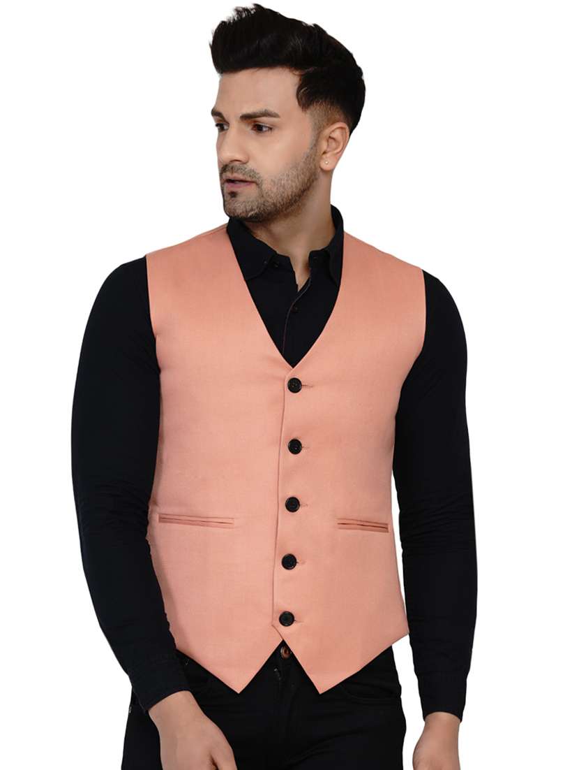 pink solid classic waist coat