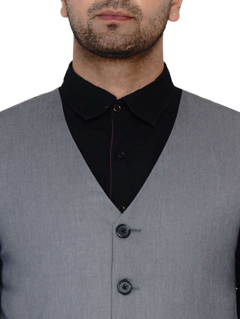 grey solid classic waist coat - 17911814 - Standard Image - 3
