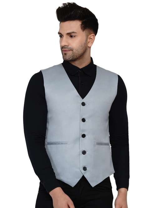 grey solid classic waist coat - 17911816 - Standard Image - 0