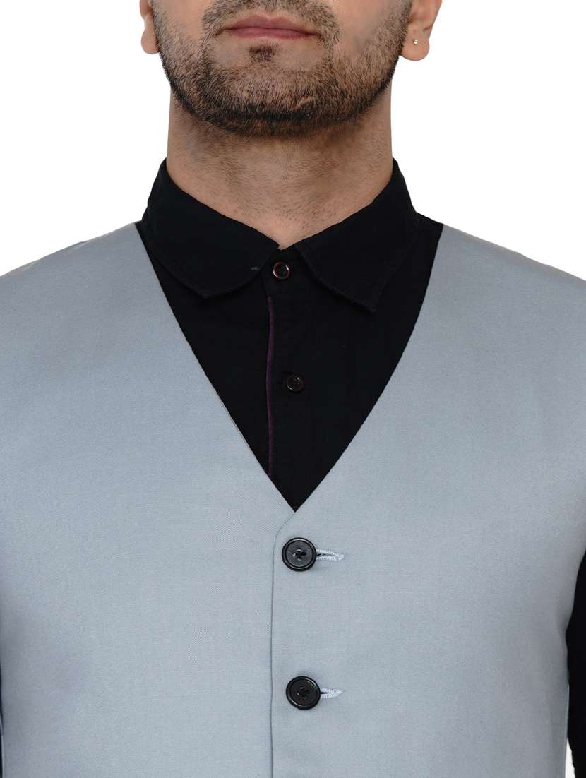 grey solid classic waist coat - 17911816 - Standard Image - 3