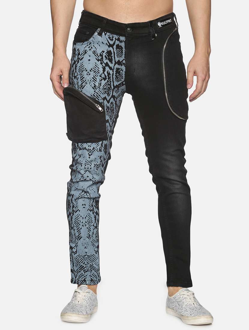 black printed denim jeans