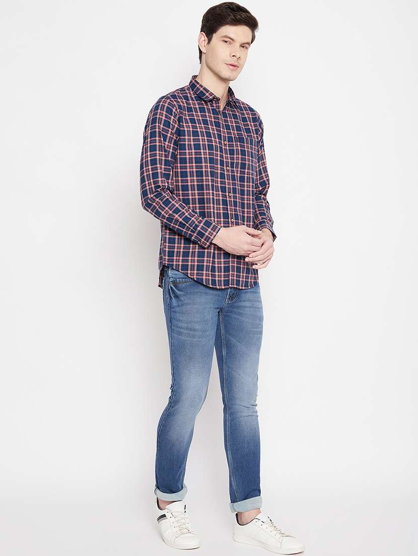 navy blue checkered casual shirt - 17912146 -  Standard Image - 3