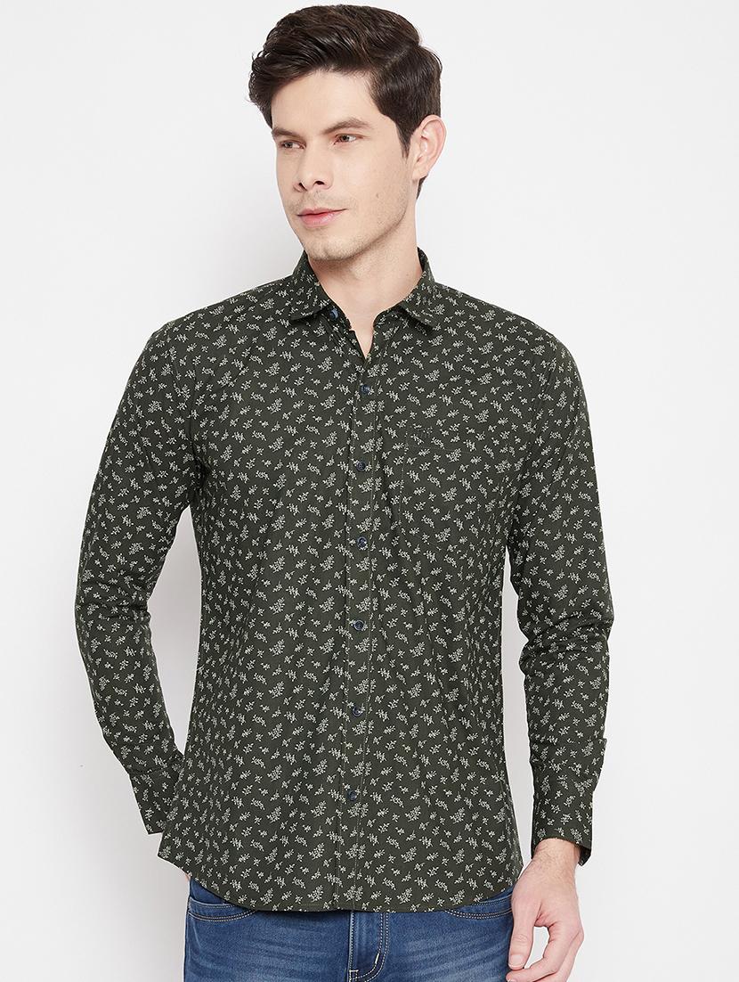 olive green printed casual shirt - 17912161 - Zoom Image - 0