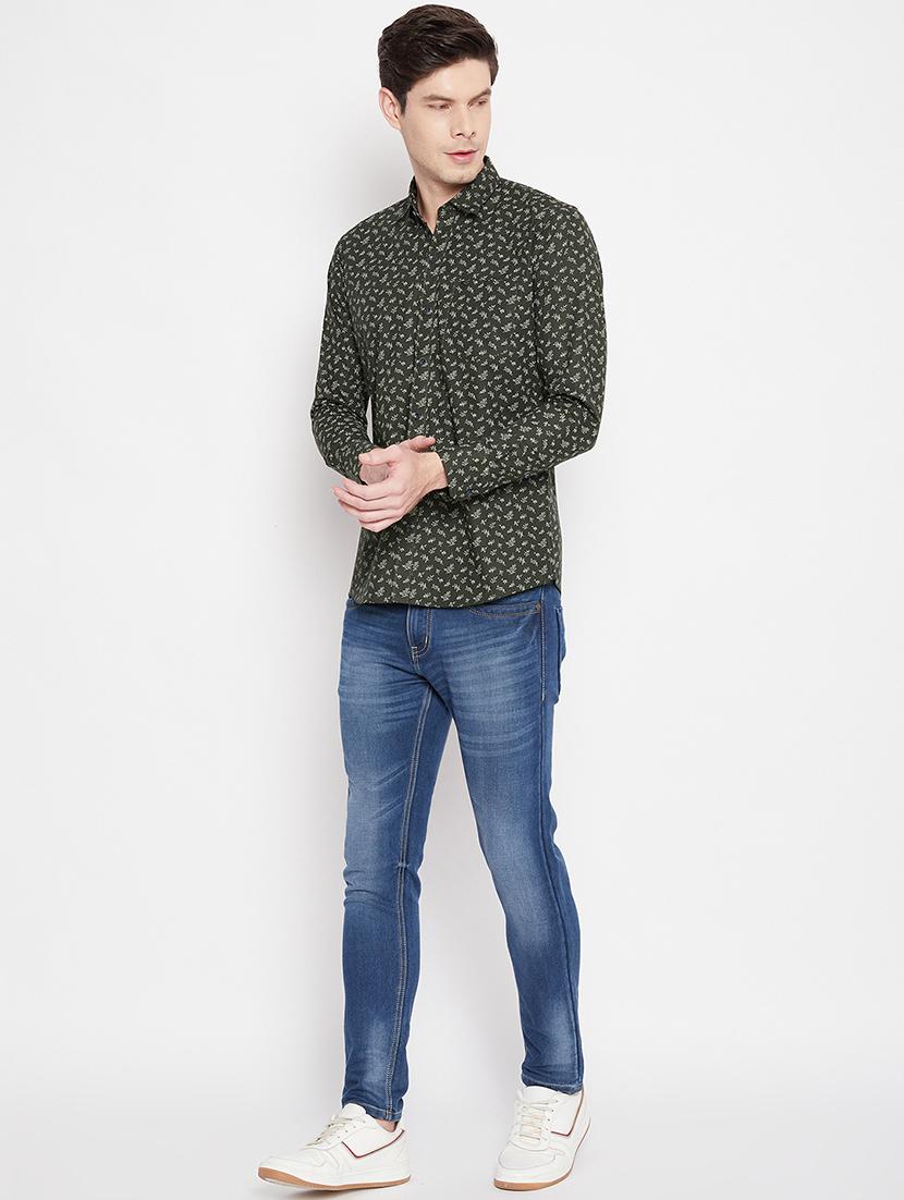 olive green printed casual shirt - 17912161 - Standard Image - 3
