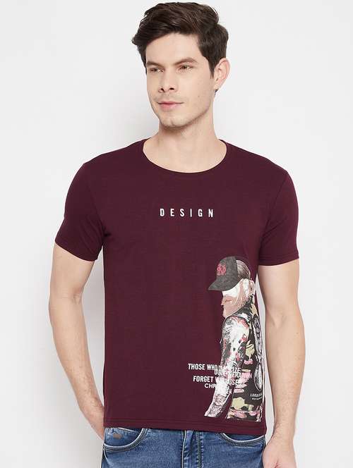 maroon printed t-shirt - 17912169 - Standard Image - 0