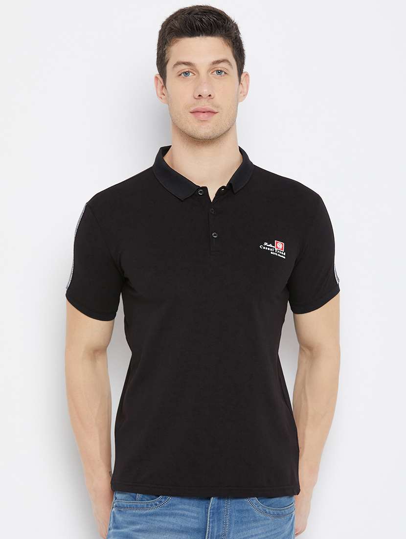 black taped polo t-shirt - 17912184 -  Zoom Image - 0
