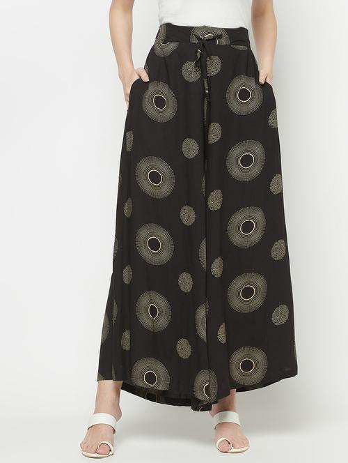 tie front printed flared palazzo - 17913159 - Standard Image - 0
