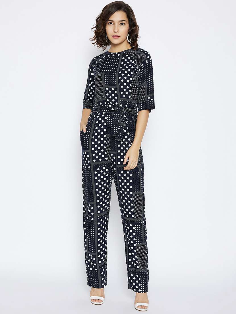 Buy online Tie Front Printed Full Leg Jumpsuit from western wear