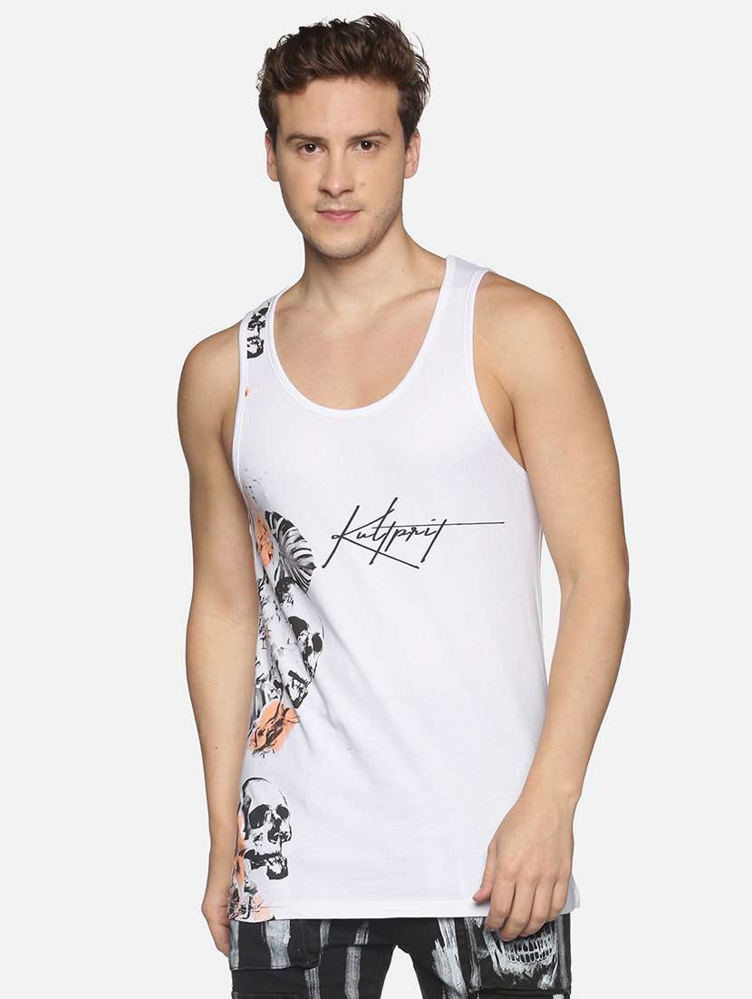 white printed vest