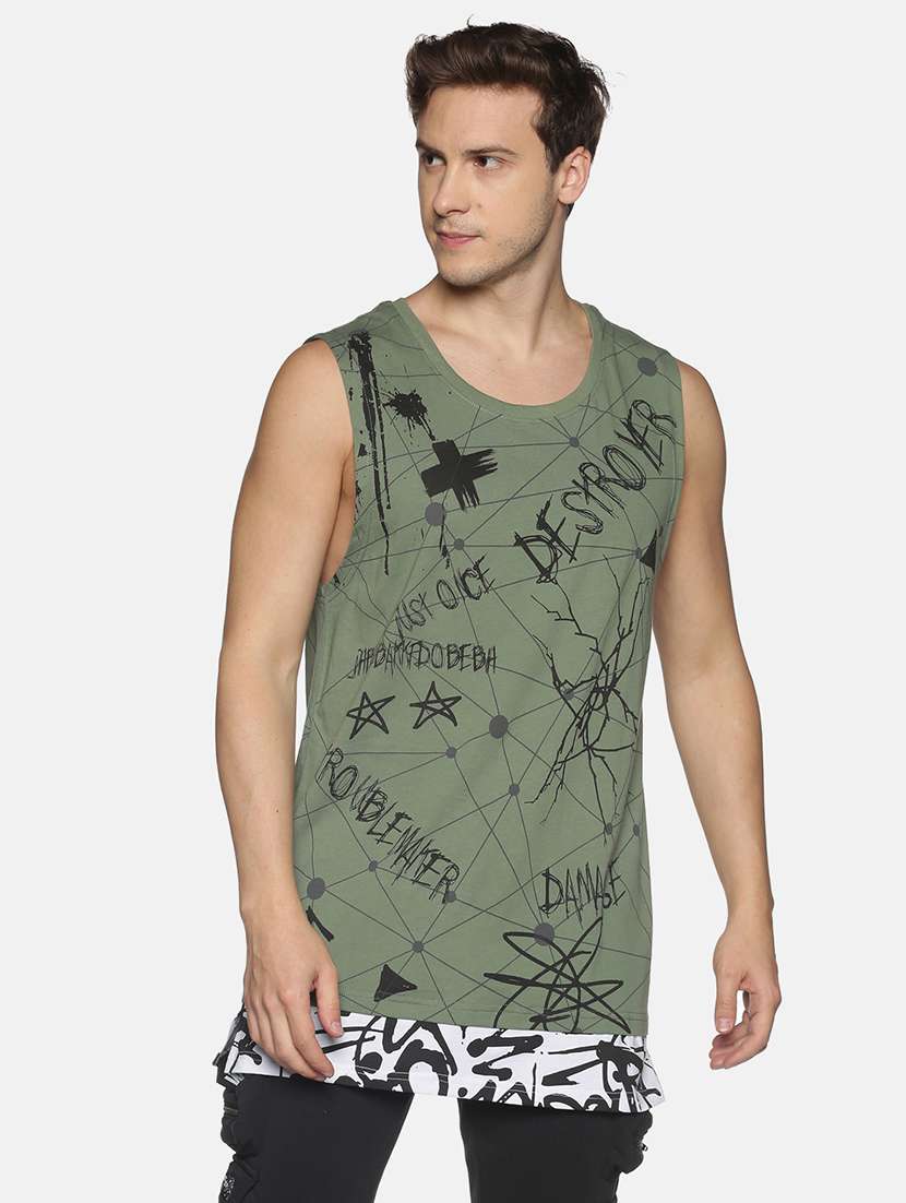 olive green printed vest