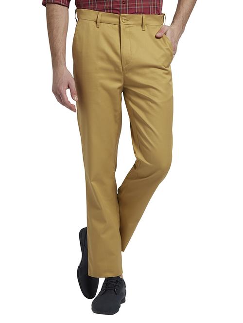 khaki solid flat front casual trouser - 17916870 -  Standard Image - 0