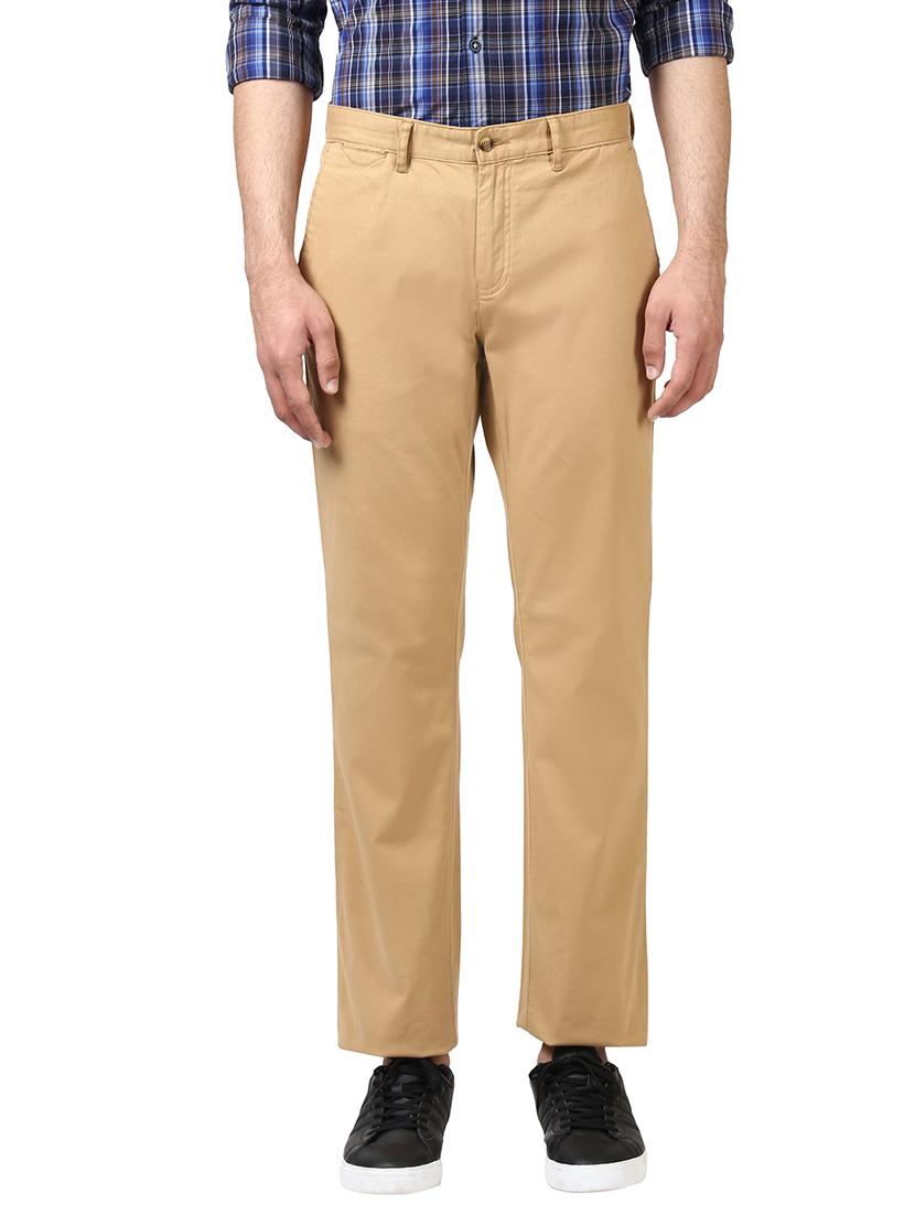 khaki solid flat front casual trouser - 17916916 - Zoom Image - 0