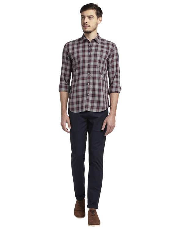 navy blue textured flat front casual trouser - 17916926 - Standard Image - 3