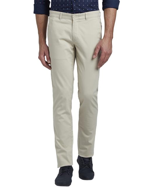 off white textured flat front casual trouser - 17916931 - Standard Image - 0