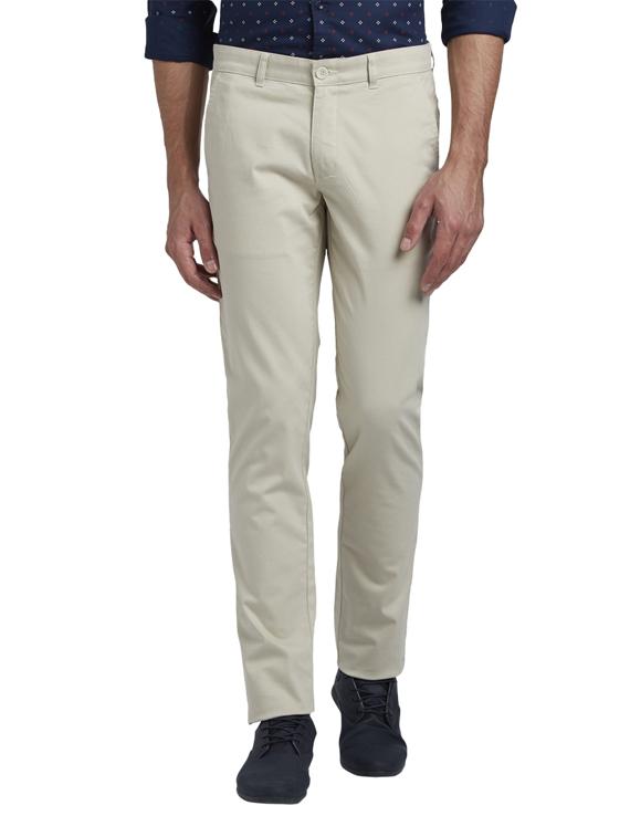 off white textured flat front casual trouser - 17916931 - Zoom Image - 0