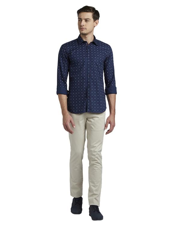 off white textured flat front casual trouser - 17916931 - Standard Image - 3