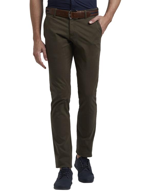 olive green solid flat front casual trouser - 17916953 -  Zoom Image - 0