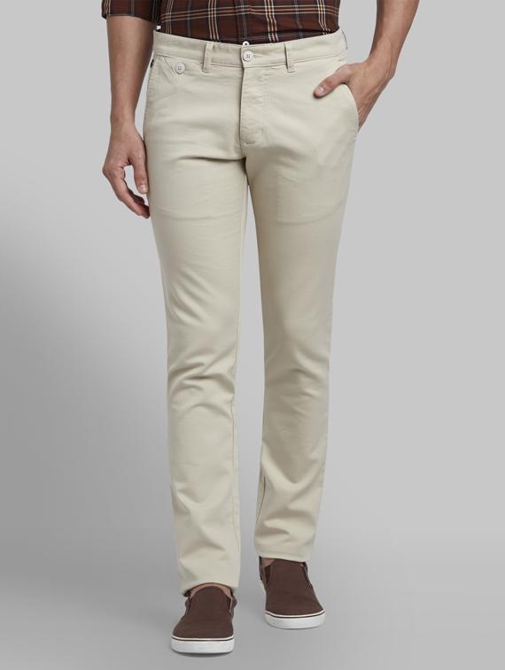 cream solid flat front casual trouser - 17916964 - Zoom Image - 0