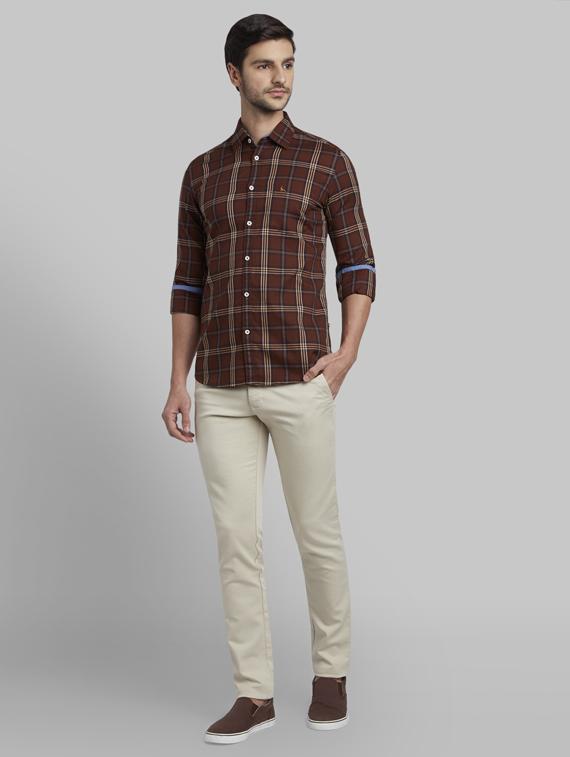 cream solid flat front casual trouser - 17916964 - Standard Image - 3