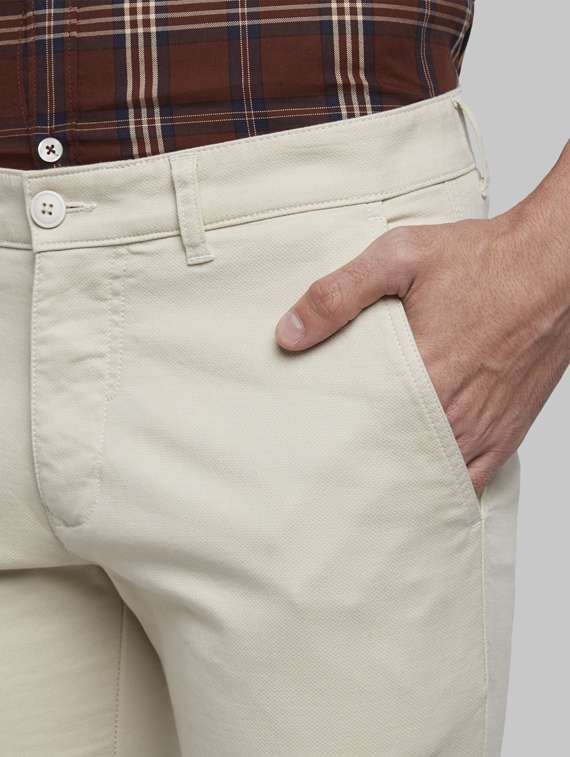 cream textured flat front casual trouser - 17916965 - Standard Image - 3
