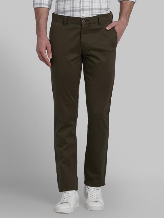 olive green solid flat front casual trouser - 17916970 - Zoom Image - 0