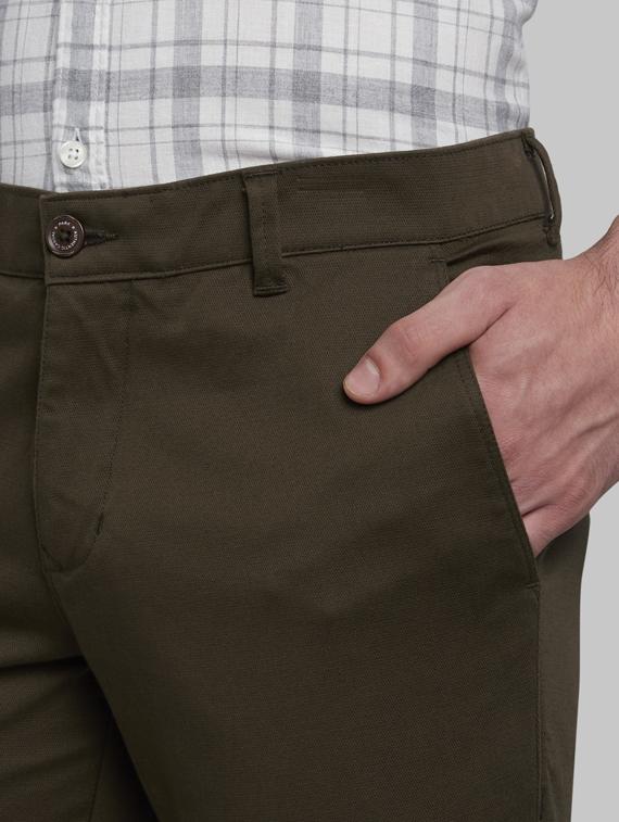 olive green solid flat front casual trouser - 17916970 - Standard Image - 3