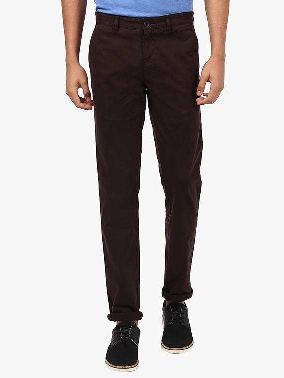 brown solid flat front casual trouser - 17916972 -  Zoom Image - 0