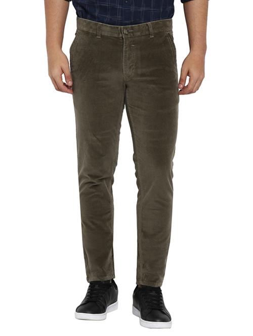 olive solid flat front casual trouser - 17916974 - Standard Image - 0